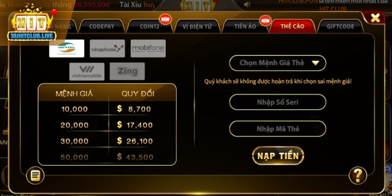 Chú ý quan trọng khi nạp tiền Hit Club cho newbie