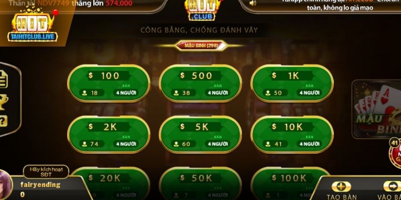 Hướng dẫn chơi một ván Game Bài tại HitClub